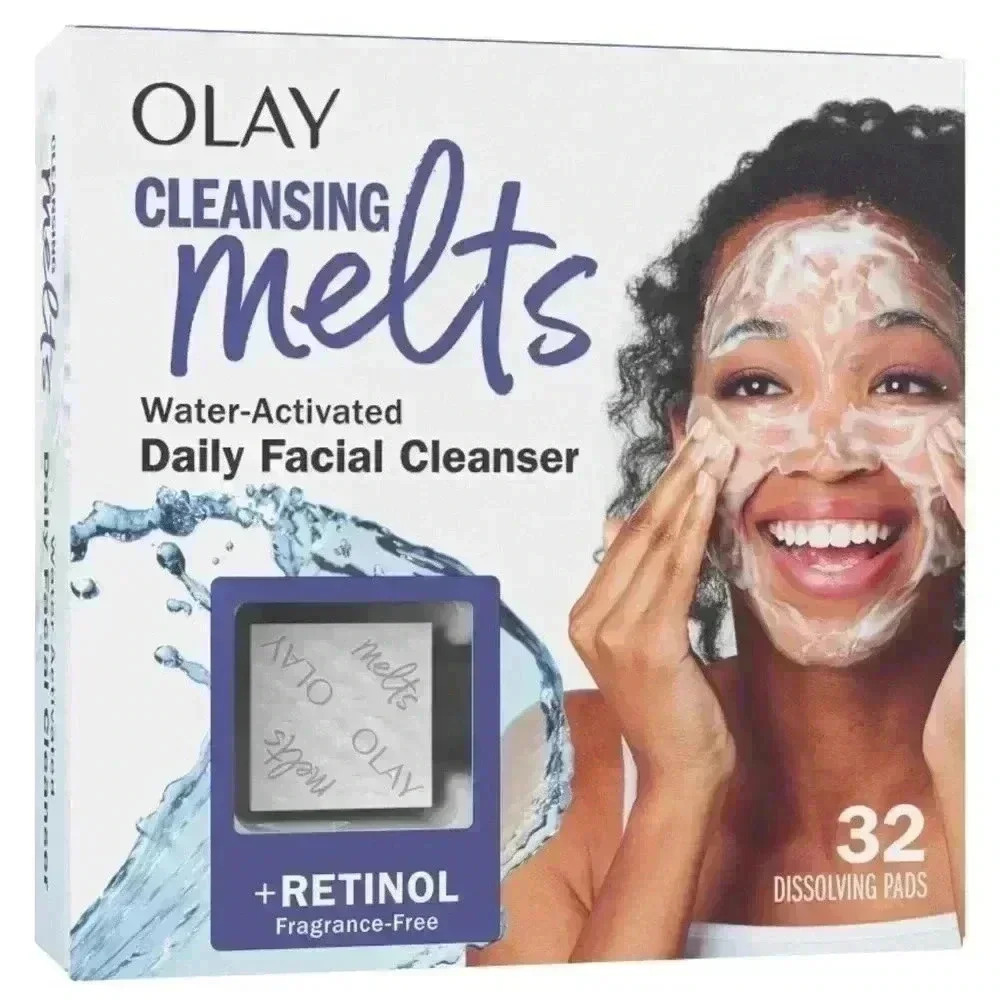 Olay Cleansing Melts + Retinol Water-Activated Daily Facial Cleanser, 32ct Pads